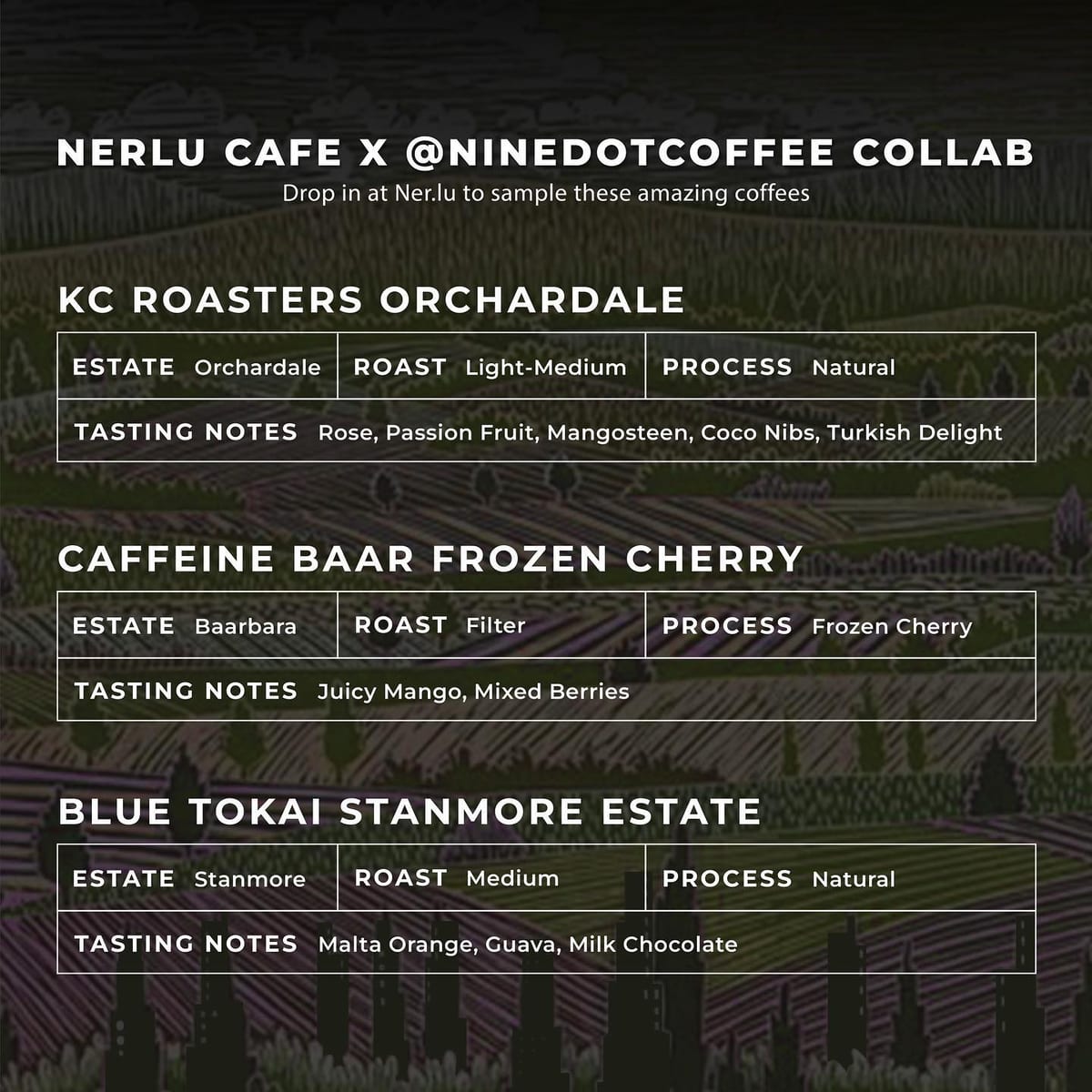 Menu photo from @ninedotcoffee Selection