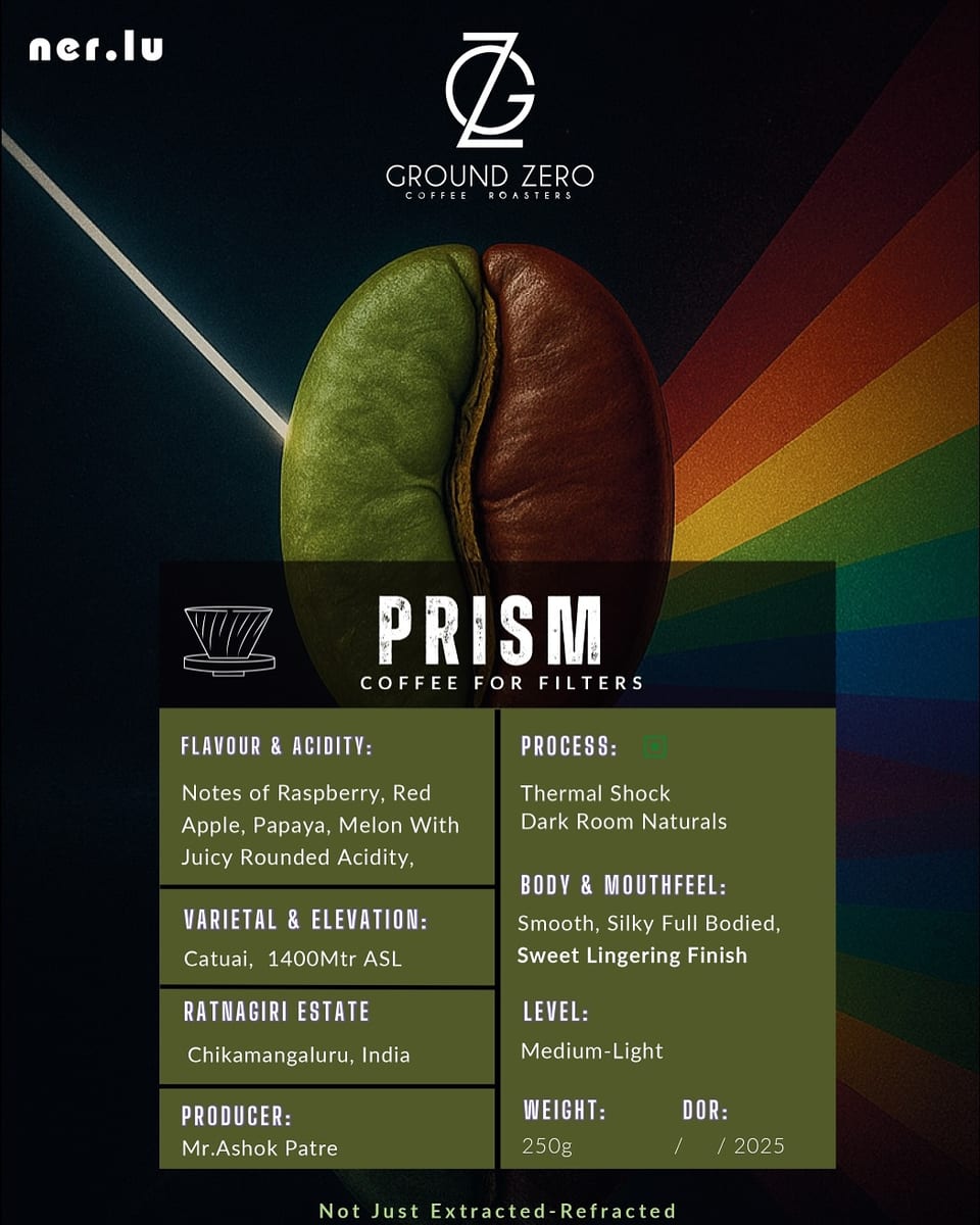 Menu photo from PRISM: Ground Zero Coffee × Ratnagiri Estate